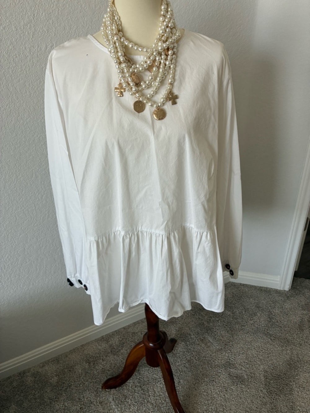 Relaxed White Long Sleeve Peplum Top